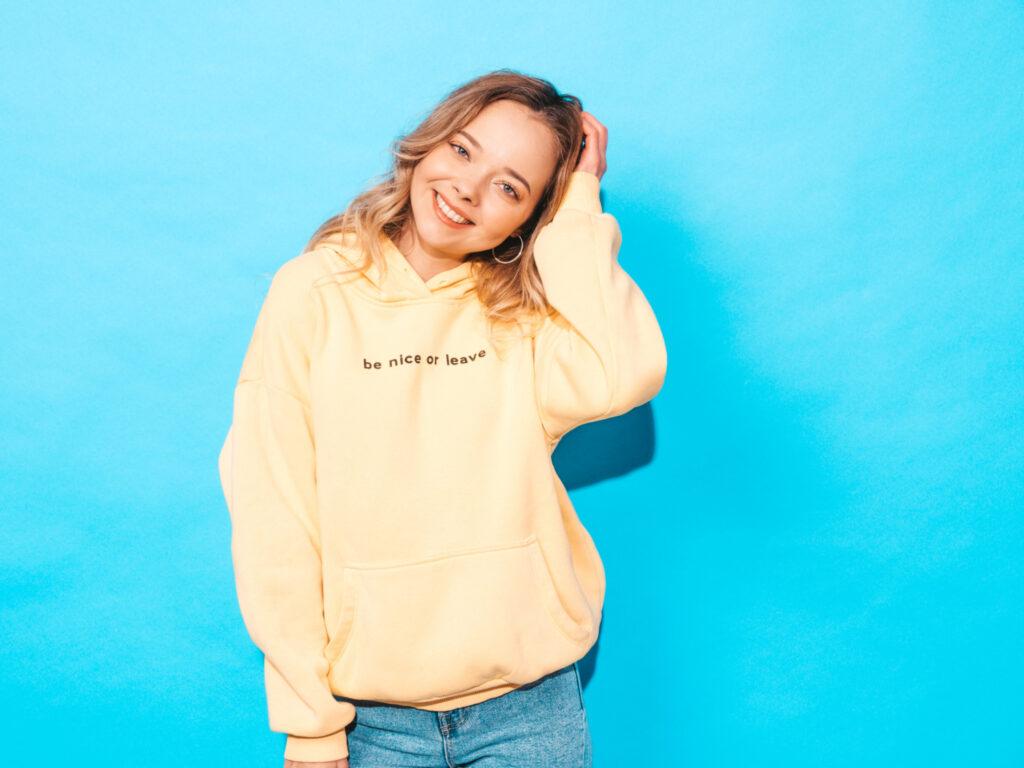 girl wear a sweat shirt